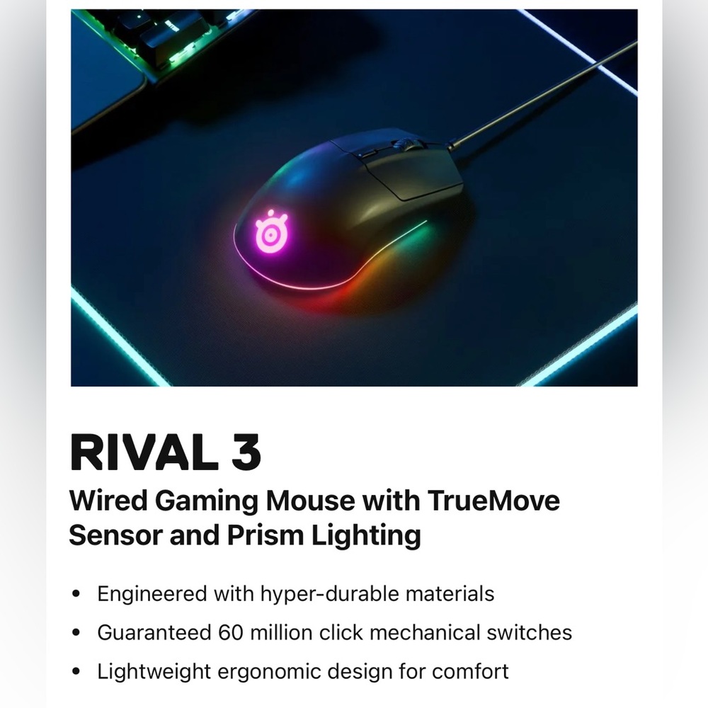 Steel Series Rival 3 Gaming/computer mouse - Picture 3 of 5